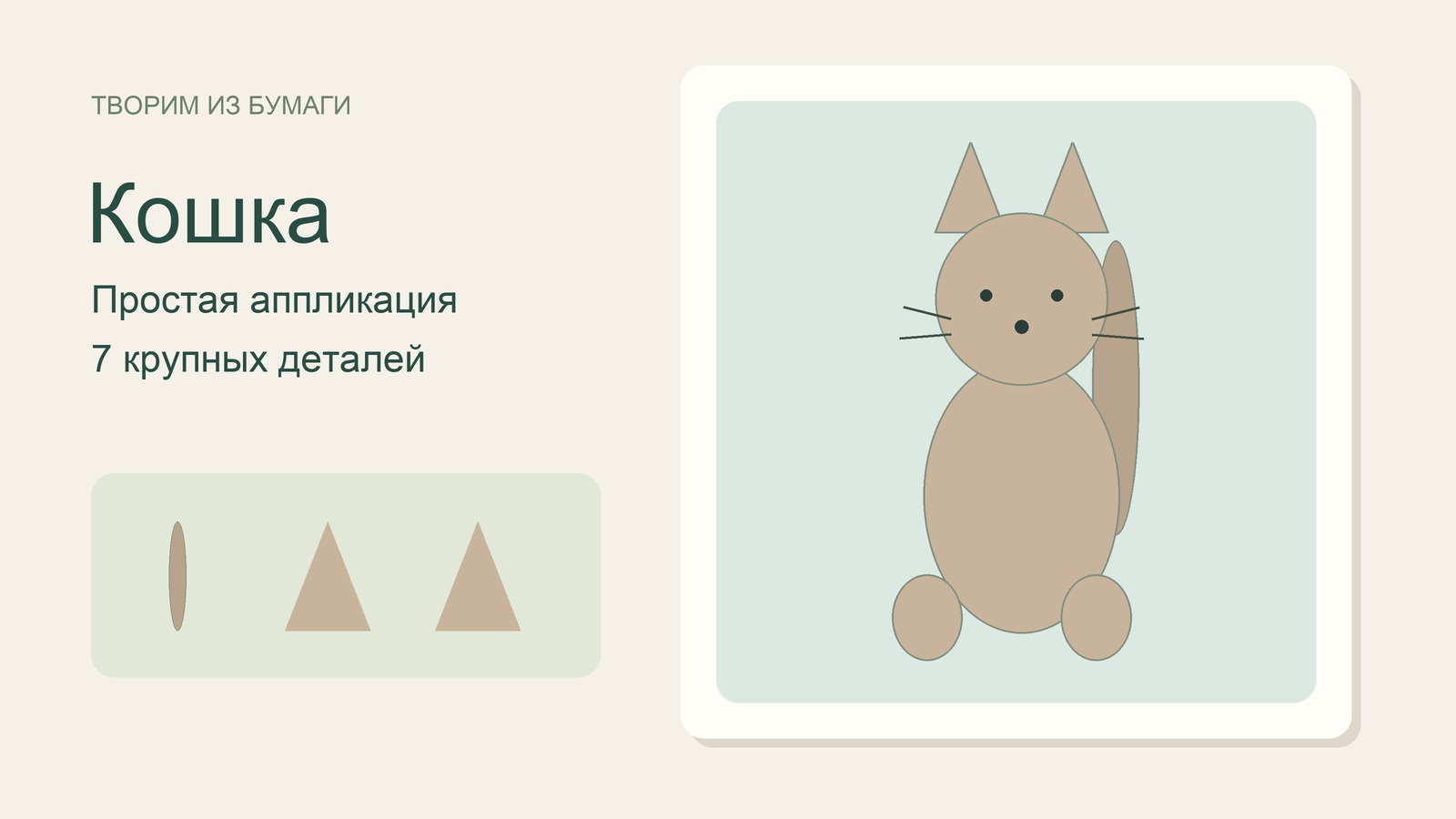 Бумажная аппликация кошки с нарисованными усами