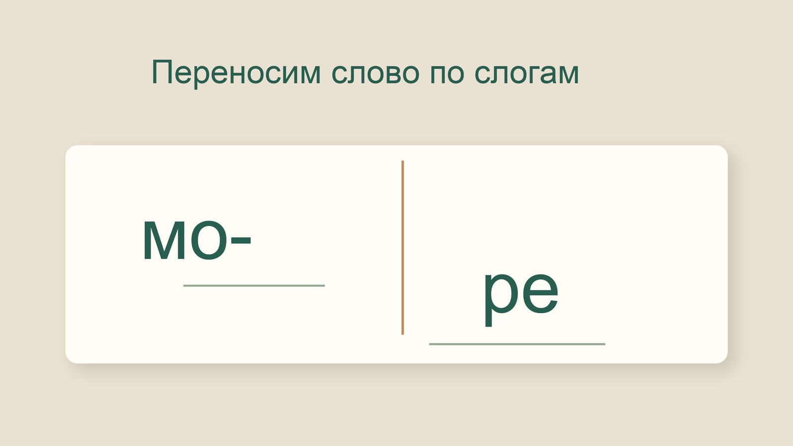 Учебная иллюстрация переноса слова море: мо- и ре