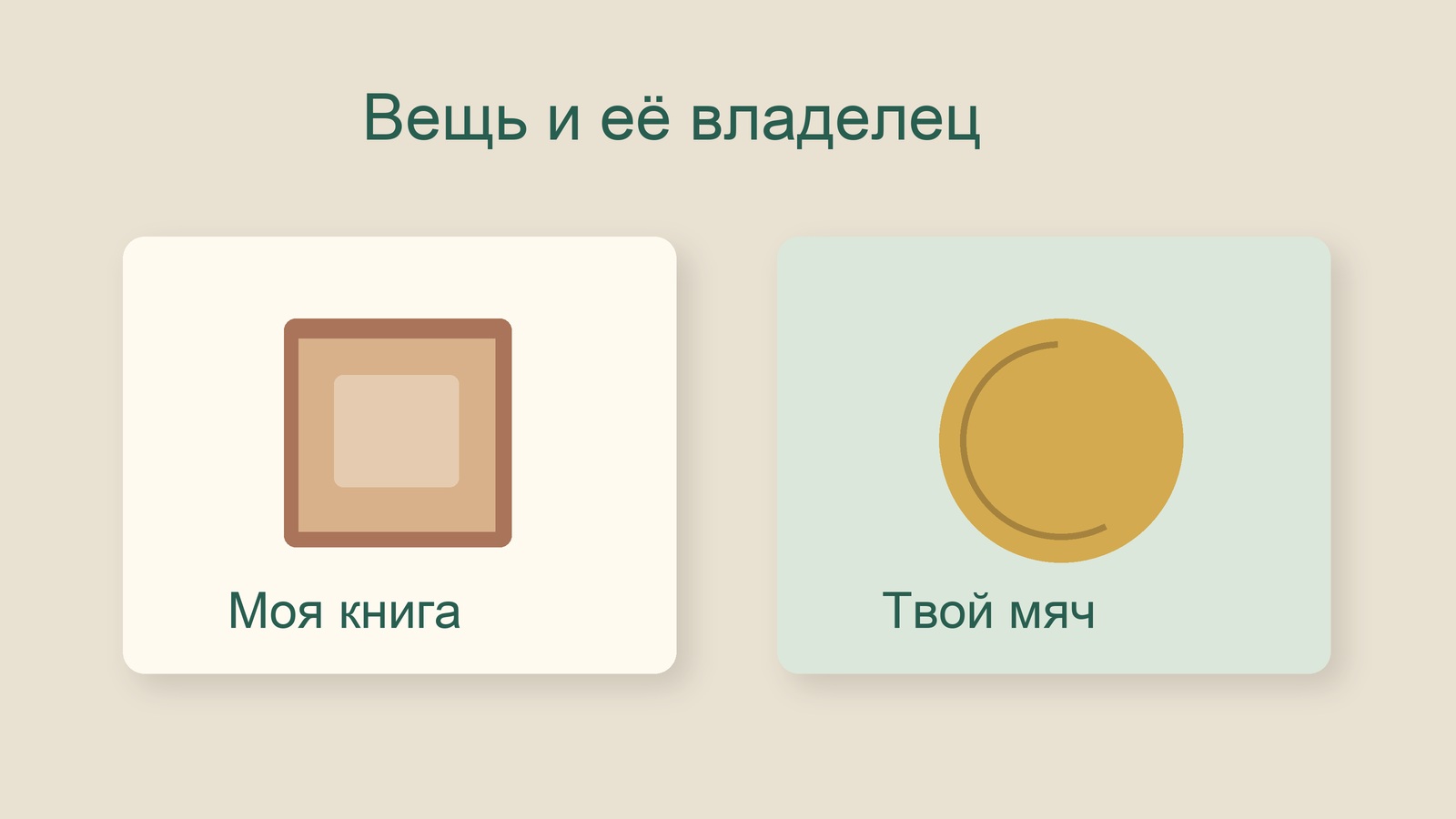 Условная иллюстрация книги и мяча с подписями моя книга и твой мяч