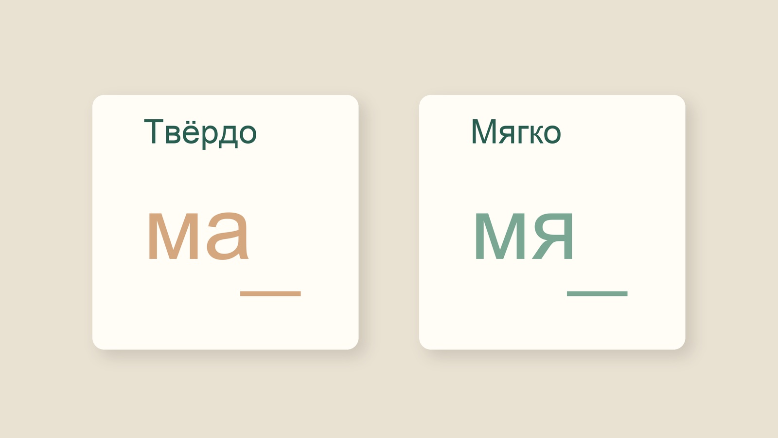 Схематичные карточки со слогами «ма» и «мя» для сравнения твёрдого и мягкого согласного