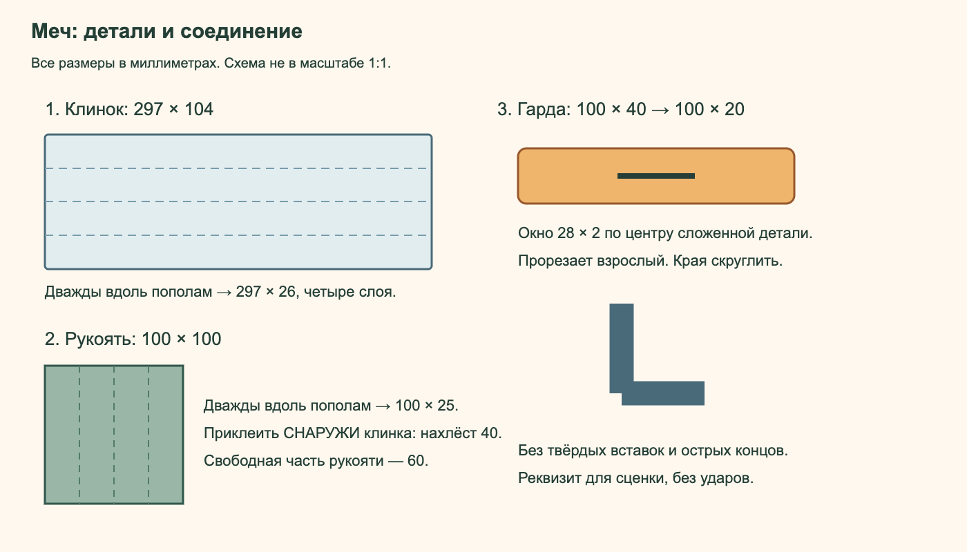 Разметка деталей бумажного меча и наружного нахлёста рукояти